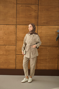 Çift Düğmeli Takım Vizon