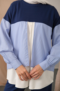 Çift Garni Detay Takım Lacivert