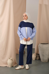 Çift Garni Detay Takım Lacivert