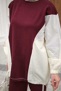 Çift Garni Detaylı Takım Bordo