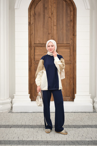 Çift Garni Detaylı Takım Lacivert