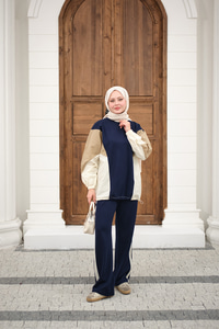 Çift Garni Detaylı Takım Lacivert