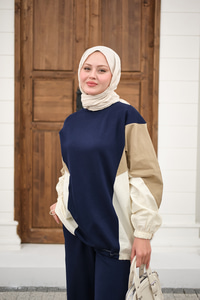 Çift Garni Detaylı Takım Lacivert