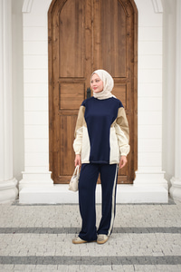 Çift Garni Detaylı Takım Lacivert