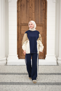 Çift Garni Detaylı Takım Lacivert