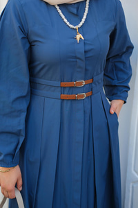 Çift Kemer Bağlamalı Elbise Lacivert