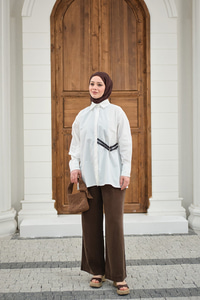 Çift Kemer Detay Gömlek Beyaz