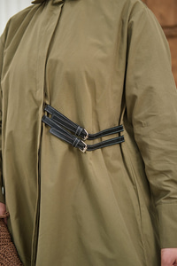 Çift Kemer Detay Gömlek Haki Yeşil