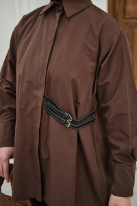 Çift Kemer Detay Gömlek Kahverengi