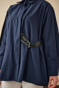 Çift Kemer Detay Gömlek Lacivert