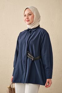 Çift Kemer Detay Gömlek Lacivert