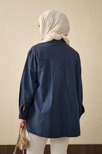 Çift Kemer Detay Gömlek Lacivert