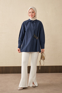 Çift Kemer Detay Gömlek Lacivert