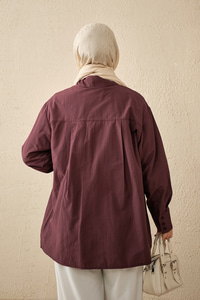 Çift Kemer Detay Gömlek Mürdüm