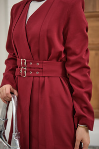 Çift Kemerli Ceketli Takım Kırmızı