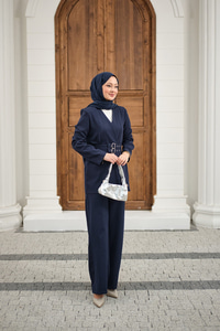 Çift Kemerli Ceketli Takım Lacivert