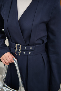 Çift Kemerli Ceketli Takım Lacivert