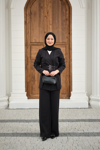 Çift Kemerli Ceketli Takım Siyah