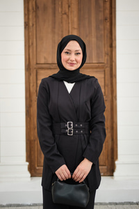 Çift Kemerli Ceketli Takım Siyah