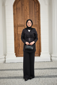 Çift Kemerli Ceketli Takım Siyah