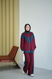 Çift Renk Detay İkili Takım Bordo