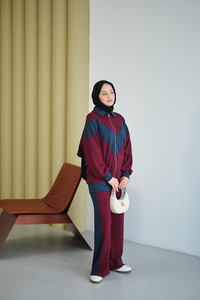 Çift Renk Detay İkili Takım Bordo