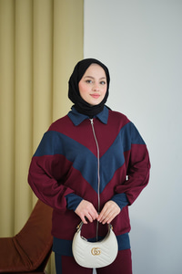 Çift Renk Detay İkili Takım Bordo