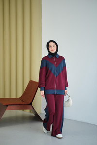 Çift Renk Detay İkili Takım Bordo