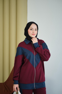 Çift Renk Detay İkili Takım Bordo