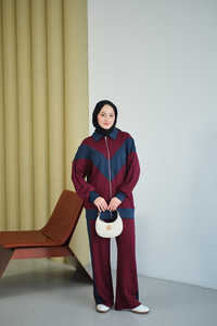 Çift Renk Detay İkili Takım Bordo