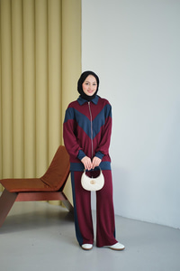 Çift Renk Detay İkili Takım Bordo