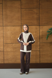 Çift Renk Fermuar Detay Takım Kahverengi