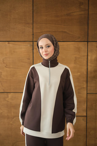 Çift Renk Fermuar Detay Takım Kahverengi