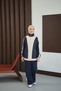 Çift Renk Fermuar Detay Takım Lacivert