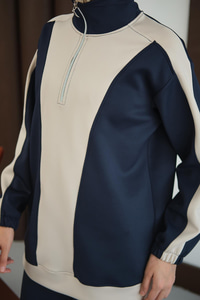 Çift Renk Fermuar Detay Takım Lacivert