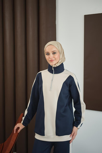 Çift Renk Fermuar Detay Takım Lacivert