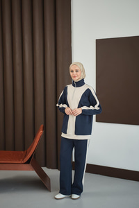 Çift Renk Fermuar Detay Takım Lacivert