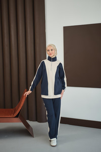 Çift Renk Fermuar Detay Takım Lacivert