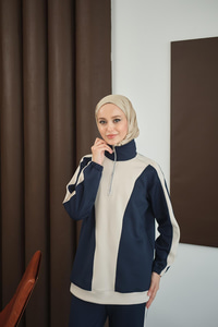 Çift Renk Fermuar Detay Takım Lacivert