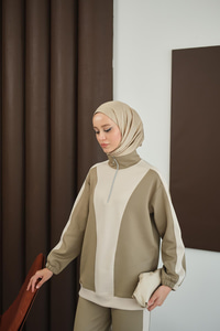 Çift Renk Fermuar Detay Takım Yeşil