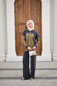 Çift Renkli Pantolonu Şerit Detay Gizli Fermuarlı Takım Antrasit