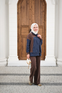 Çift Renkli Pantolonu Şerit Detay Gizli Fermuarlı Takım Kahverengi