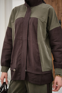 Çift Renkli Pantolonu Şerit Detay Gizli Fermuarlı Takım Haki Yeşil