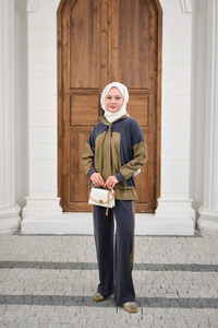 Çift Renkli Pantolonu Şerit Detay Gizli Fermuarlı Takım Antrasit