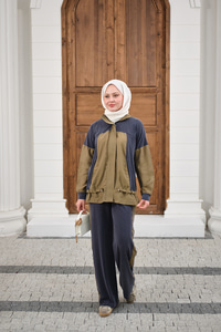 Çift Renkli Pantolonu Şerit Detay Gizli Fermuarlı Takım Antrasit