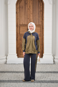 Çift Renkli Pantolonu Şerit Detay Gizli Fermuarlı Takım Antrasit