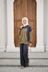 Çift Renkli Pantolonu Şerit Detay Gizli Fermuarlı Takım Antrasit