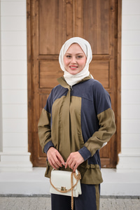 Çift Renkli Pantolonu Şerit Detay Gizli Fermuarlı Takım Antrasit