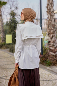 Çift Yaka Detaylı Gömlek Beyaz