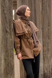 Çift Yaka Detaylı Gömlek Kahverengi